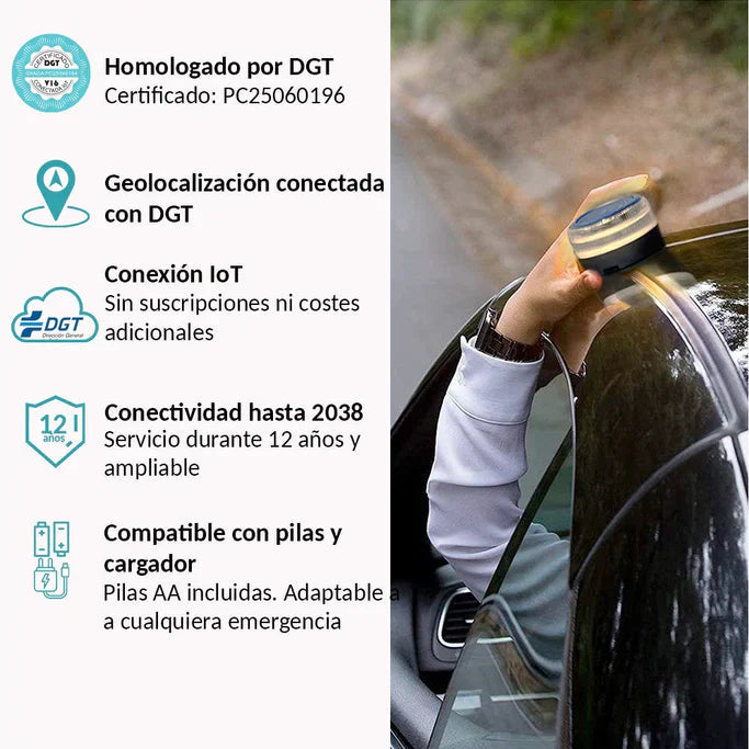 ¡Último día! ¡80% de descuento por Navidad! Baliza V16 | 2ª GENERACION Geolocalización DGT 3.0 | Luz Emergencia Coche Homologado DGT | SIM y Datos Pagados hasta 2038